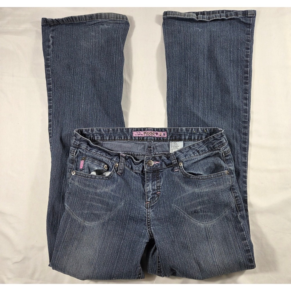 Vintage Mudd Flare Jeans Medium Wash Pink Stitching Y2K Denim Size 11